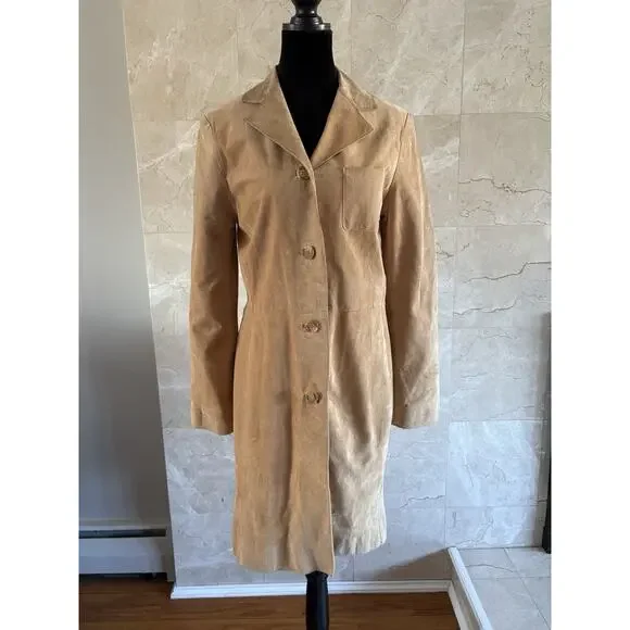 VTG TCM Genuine Suede Knee‑Length Coat Women’s Medium, 90s Caroline Bessette - Picture 2 of 9
